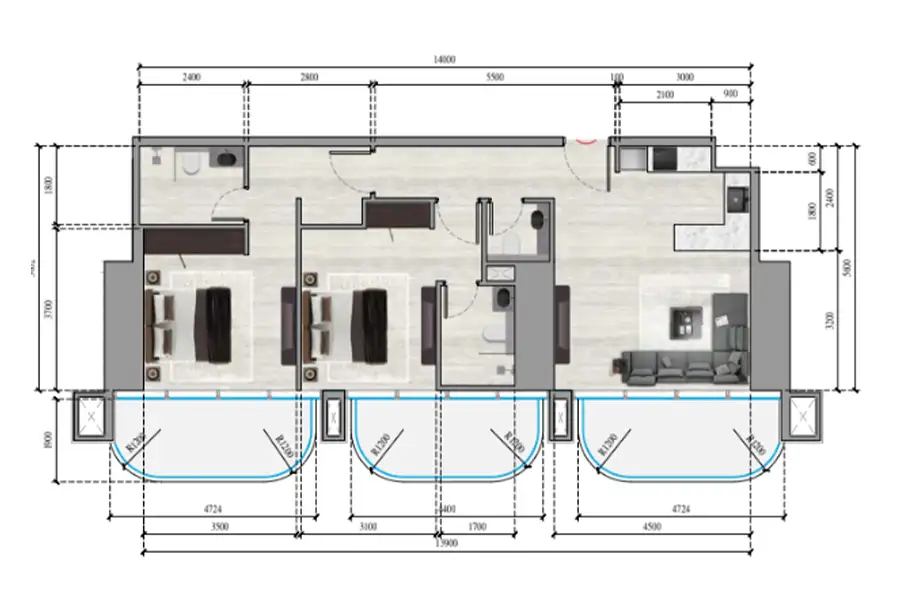 Ananda Towers Floorplan 2BR