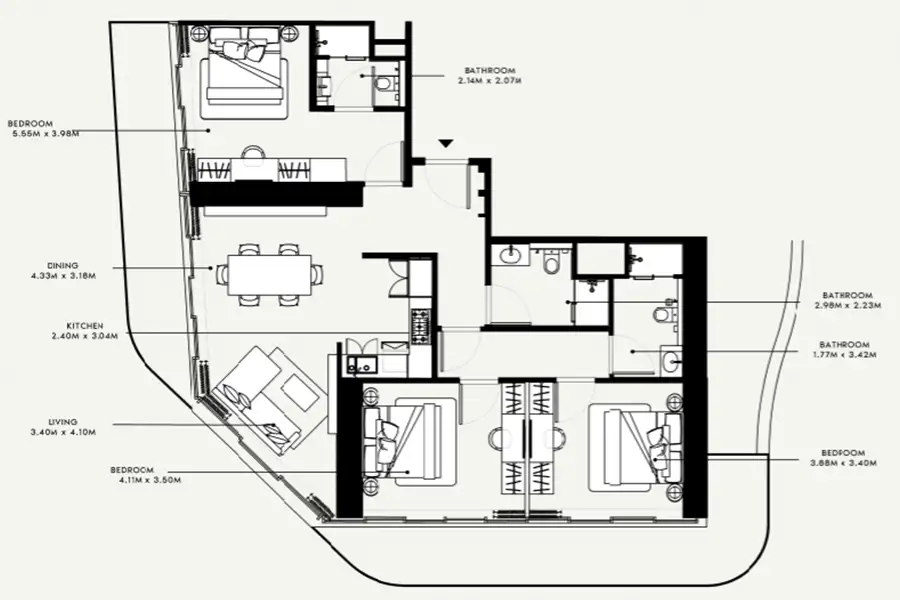 Azizi Milan Floorplan 3BR
