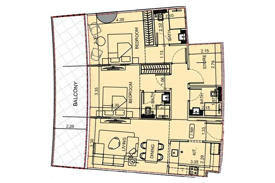 Binghatti Aquarise Floorplan 2BR